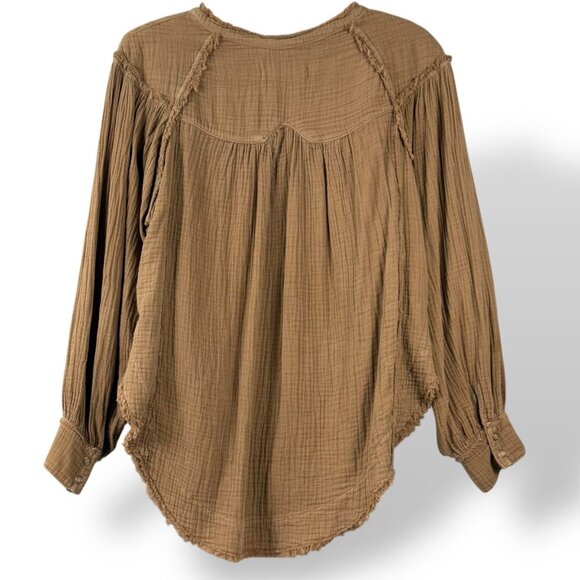 Free People Beach Day Henley Womens Sz XS Brown 1/2 Button Long Sleeve Pullover - Picture 7 of 12